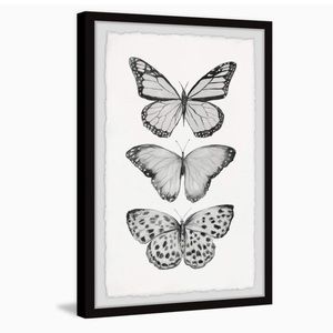 NWT: TWO Butterfly Trio II Framed Prints; Modern Wall Art; Black and White